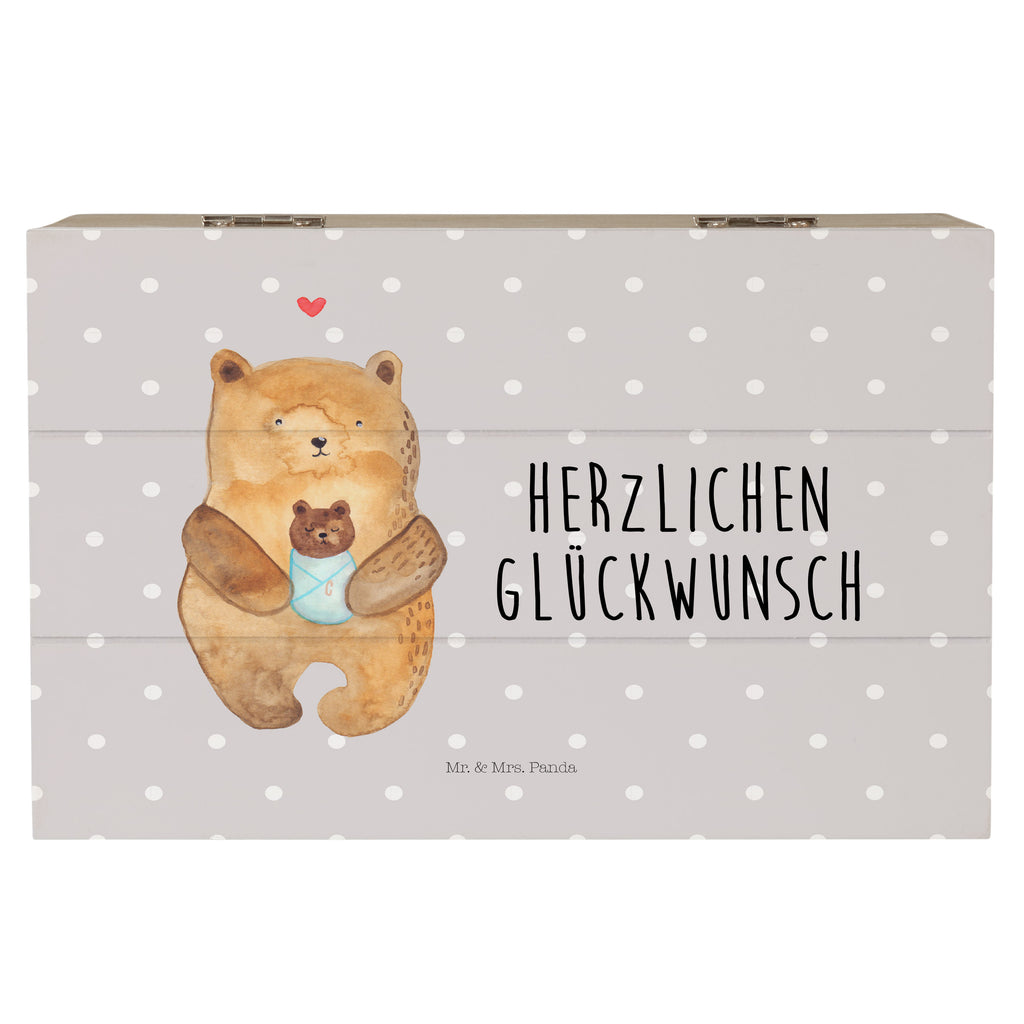 Holzkiste Bär mit Baby Holzkiste, Kiste, Schatzkiste, Truhe, Schatulle, XXL, Erinnerungsbox, Erinnerungskiste, Dekokiste, Aufbewahrungsbox, Bär, Teddy, Teddybär, Eltern, Mutter, Baby, Taufe, Geburt, Nichte, Neffe, Enkel, Enkelin, Täufling, Geburtstag, Glückwunsch