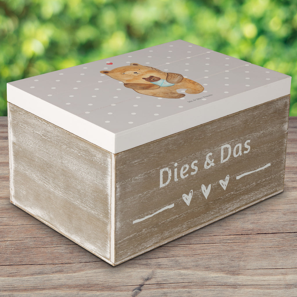Holzkiste Bär mit Baby Holzkiste, Kiste, Schatzkiste, Truhe, Schatulle, XXL, Erinnerungsbox, Erinnerungskiste, Dekokiste, Aufbewahrungsbox, Bär, Teddy, Teddybär, Eltern, Mutter, Baby, Taufe, Geburt, Nichte, Neffe, Enkel, Enkelin, Täufling, Geburtstag, Glückwunsch