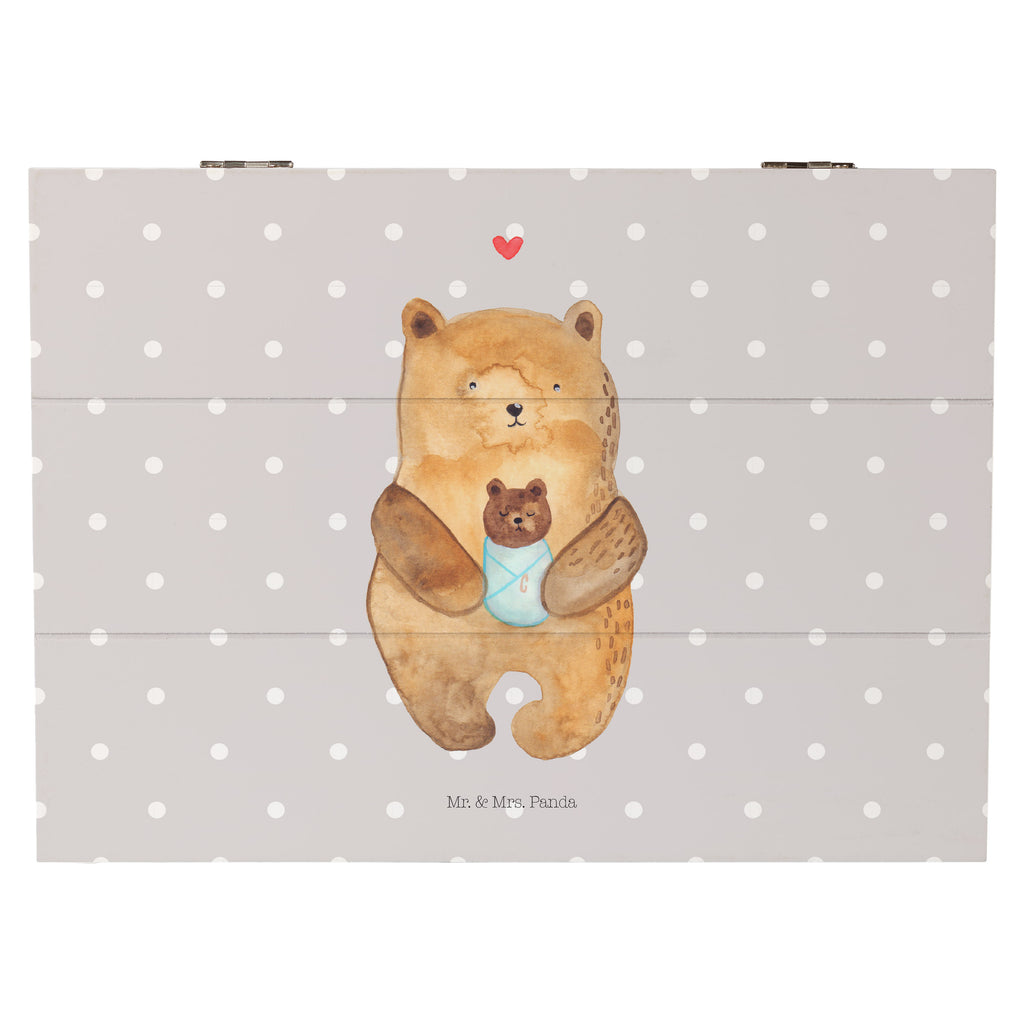 Holzkiste Bär mit Baby Holzkiste, Kiste, Schatzkiste, Truhe, Schatulle, XXL, Erinnerungsbox, Erinnerungskiste, Dekokiste, Aufbewahrungsbox, Bär, Teddy, Teddybär, Eltern, Mutter, Baby, Taufe, Geburt, Nichte, Neffe, Enkel, Enkelin, Täufling, Geburtstag, Glückwunsch