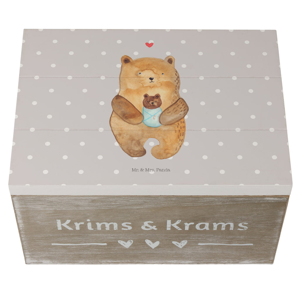 Holzkiste Bär mit Baby Holzkiste, Kiste, Schatzkiste, Truhe, Schatulle, XXL, Erinnerungsbox, Erinnerungskiste, Dekokiste, Aufbewahrungsbox, Bär, Teddy, Teddybär, Eltern, Mutter, Baby, Taufe, Geburt, Nichte, Neffe, Enkel, Enkelin, Täufling, Geburtstag, Glückwunsch