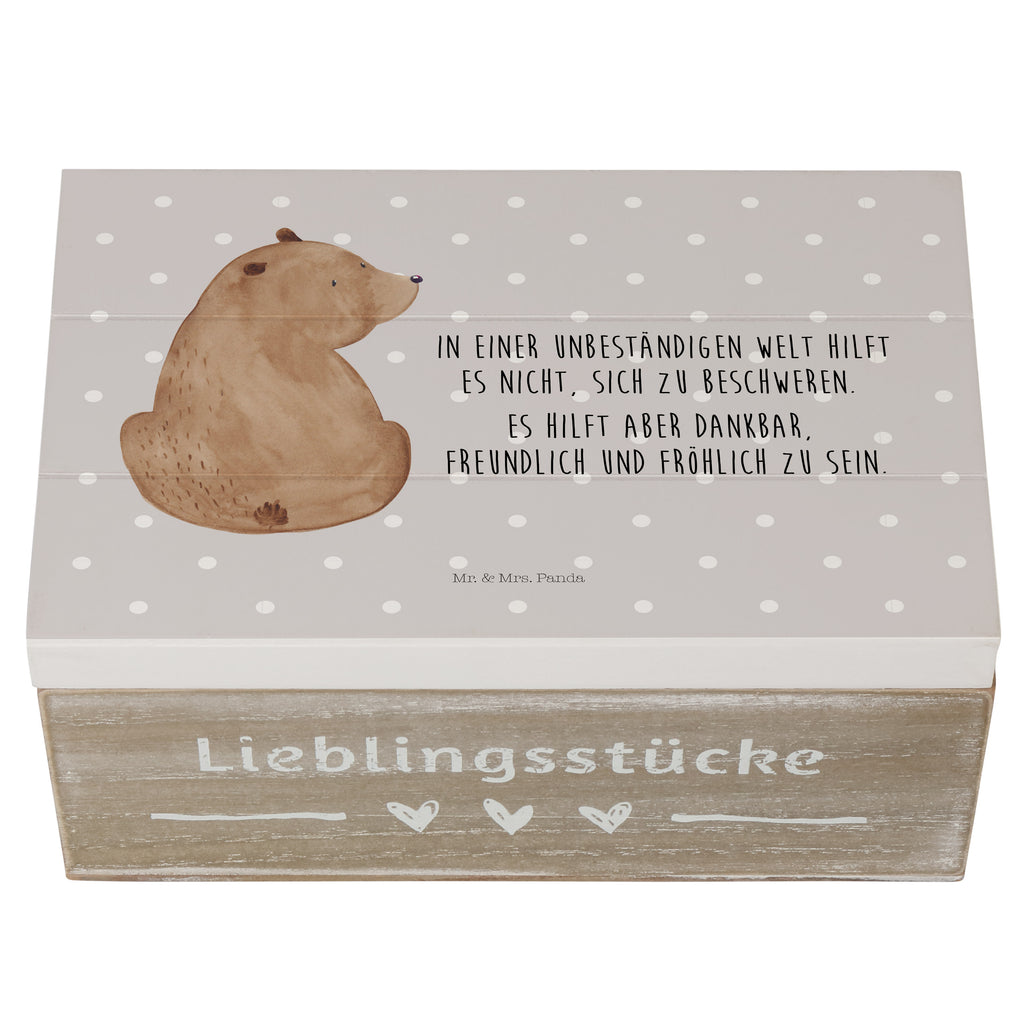 Holzkiste Bär Schulterblick Holzkiste, Kiste, Schatzkiste, Truhe, Schatulle, XXL, Erinnerungsbox, Erinnerungskiste, Dekokiste, Aufbewahrungsbox, Bär, Teddy, Teddybär, Selbstachtung, Weltansicht, Motivation, Bären, Bärenliebe, Weisheit