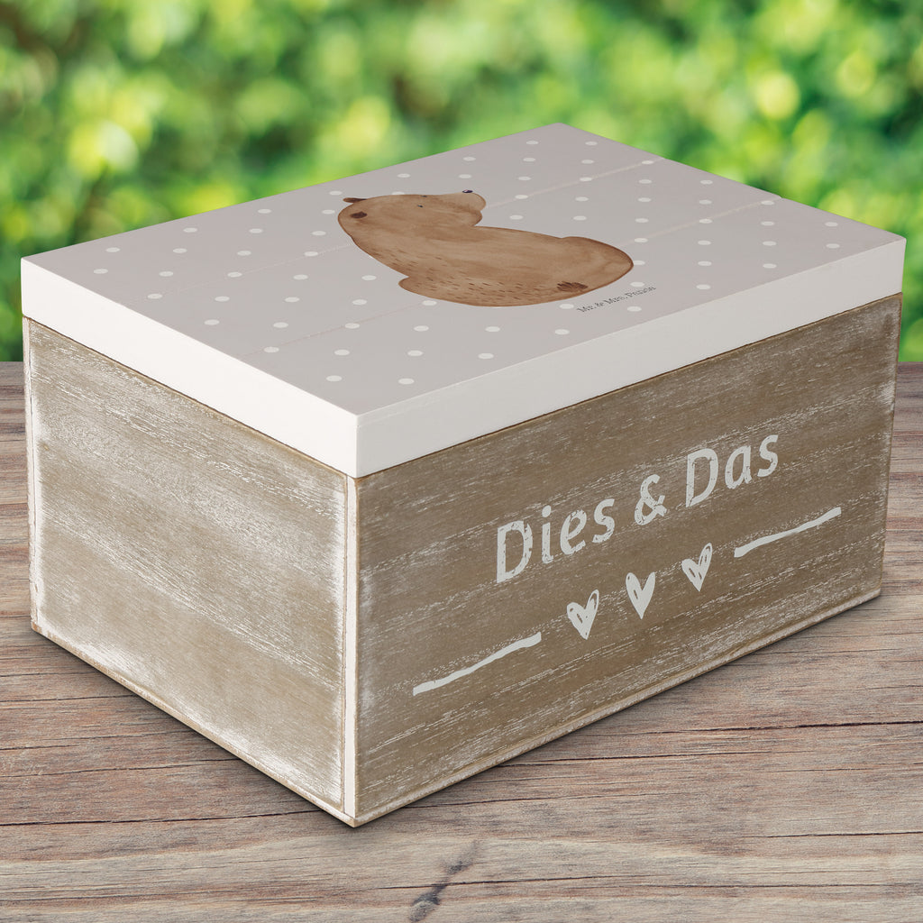 Holzkiste Bär Schulterblick Holzkiste, Kiste, Schatzkiste, Truhe, Schatulle, XXL, Erinnerungsbox, Erinnerungskiste, Dekokiste, Aufbewahrungsbox, Bär, Teddy, Teddybär, Selbstachtung, Weltansicht, Motivation, Bären, Bärenliebe, Weisheit