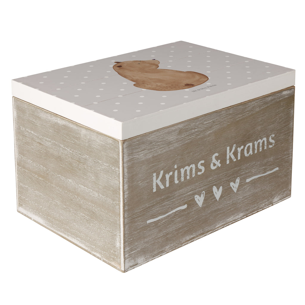 Holzkiste Bär Schulterblick Holzkiste, Kiste, Schatzkiste, Truhe, Schatulle, XXL, Erinnerungsbox, Erinnerungskiste, Dekokiste, Aufbewahrungsbox, Bär, Teddy, Teddybär, Selbstachtung, Weltansicht, Motivation, Bären, Bärenliebe, Weisheit