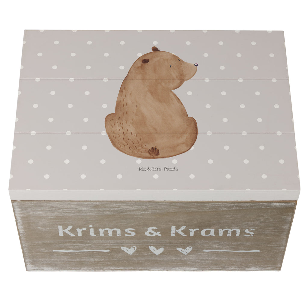 Holzkiste Bär Schulterblick Holzkiste, Kiste, Schatzkiste, Truhe, Schatulle, XXL, Erinnerungsbox, Erinnerungskiste, Dekokiste, Aufbewahrungsbox, Bär, Teddy, Teddybär, Selbstachtung, Weltansicht, Motivation, Bären, Bärenliebe, Weisheit