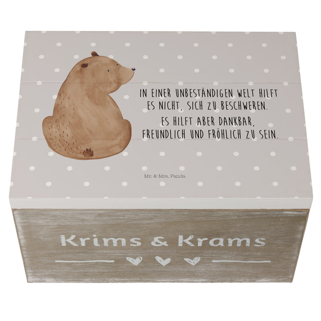 Holzkiste Bär Schulterblick Holzkiste, Kiste, Schatzkiste, Truhe, Schatulle, XXL, Erinnerungsbox, Erinnerungskiste, Dekokiste, Aufbewahrungsbox, Bär, Teddy, Teddybär, Selbstachtung, Weltansicht, Motivation, Bären, Bärenliebe, Weisheit