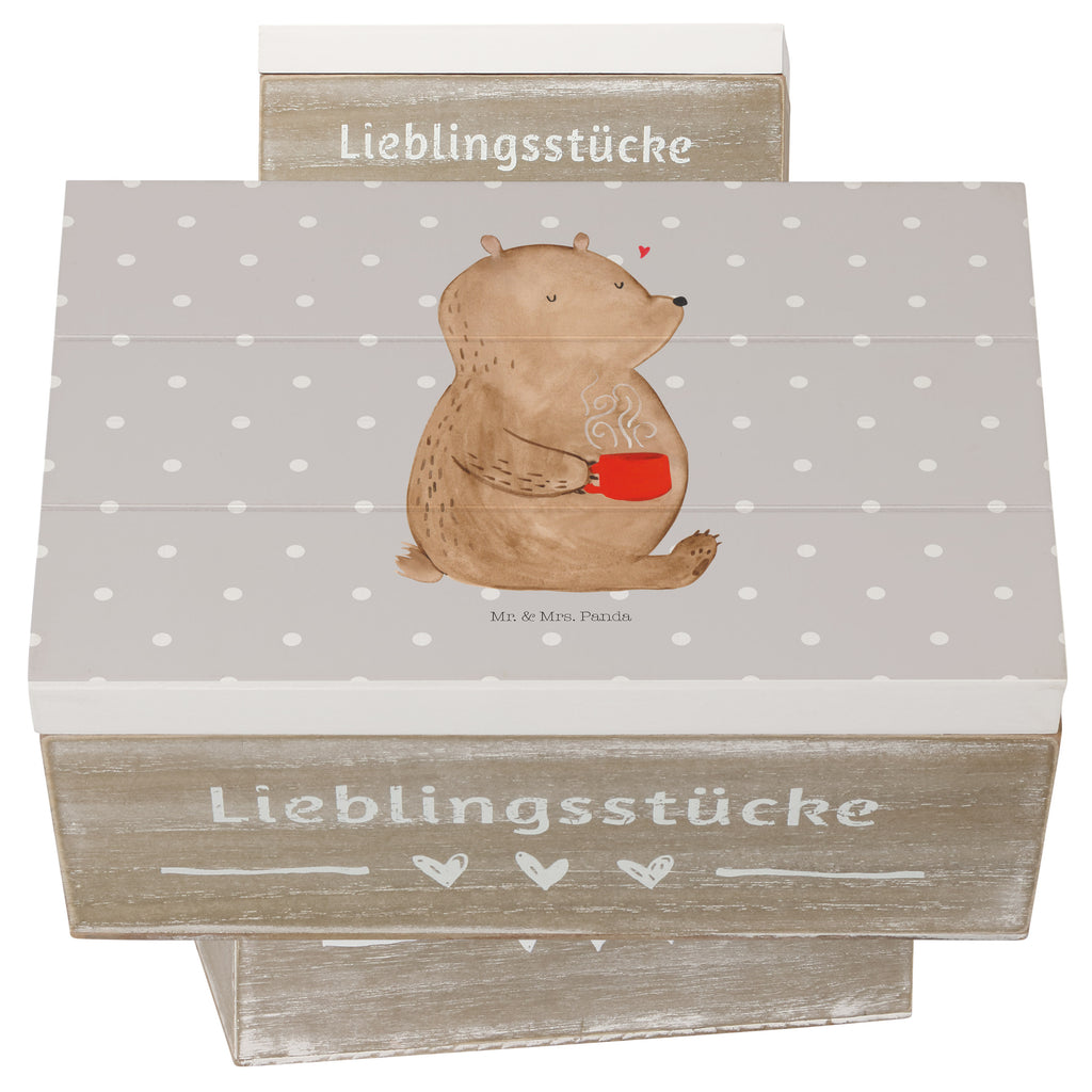 Holzkiste Bär Kaffee Holzkiste, Kiste, Schatzkiste, Truhe, Schatulle, XXL, Erinnerungsbox, Erinnerungskiste, Dekokiste, Aufbewahrungsbox, Bär, Teddy, Teddybär, Kaffee, Coffee, Bären, guten Morgen, Morgenroutine, Welt erobern, Welt retten, Motivation
