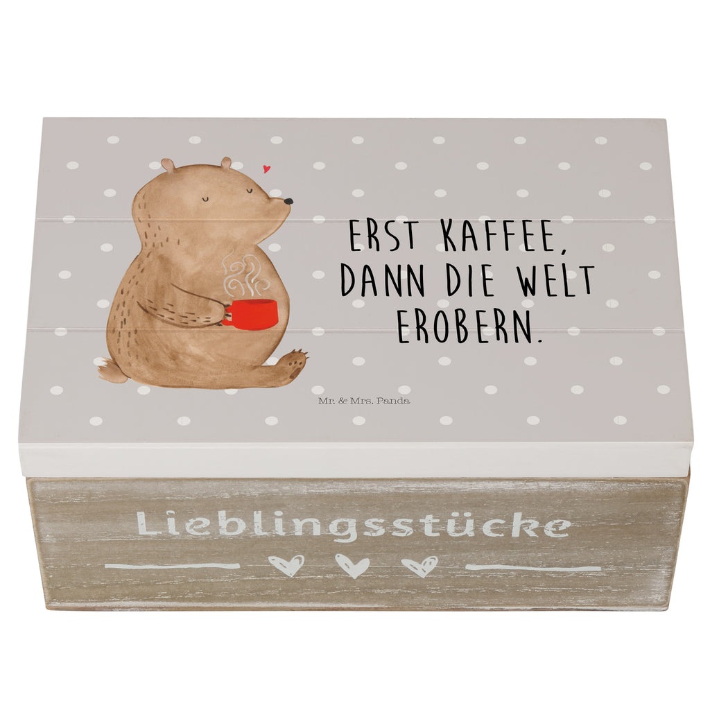 Holzkiste Bär Kaffee Holzkiste, Kiste, Schatzkiste, Truhe, Schatulle, XXL, Erinnerungsbox, Erinnerungskiste, Dekokiste, Aufbewahrungsbox, Bär, Teddy, Teddybär, Kaffee, Coffee, Bären, guten Morgen, Morgenroutine, Welt erobern, Welt retten, Motivation
