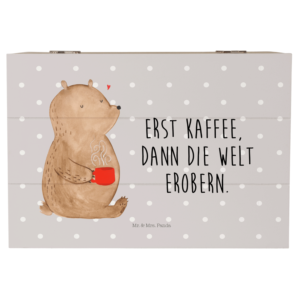 Holzkiste Bär Kaffee Holzkiste, Kiste, Schatzkiste, Truhe, Schatulle, XXL, Erinnerungsbox, Erinnerungskiste, Dekokiste, Aufbewahrungsbox, Bär, Teddy, Teddybär, Kaffee, Coffee, Bären, guten Morgen, Morgenroutine, Welt erobern, Welt retten, Motivation