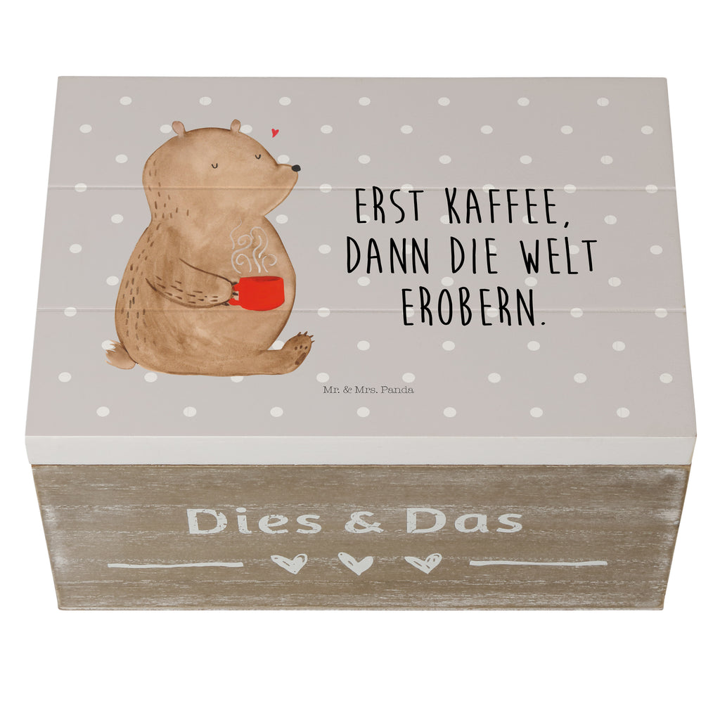 Holzkiste Bär Kaffee Holzkiste, Kiste, Schatzkiste, Truhe, Schatulle, XXL, Erinnerungsbox, Erinnerungskiste, Dekokiste, Aufbewahrungsbox, Bär, Teddy, Teddybär, Kaffee, Coffee, Bären, guten Morgen, Morgenroutine, Welt erobern, Welt retten, Motivation