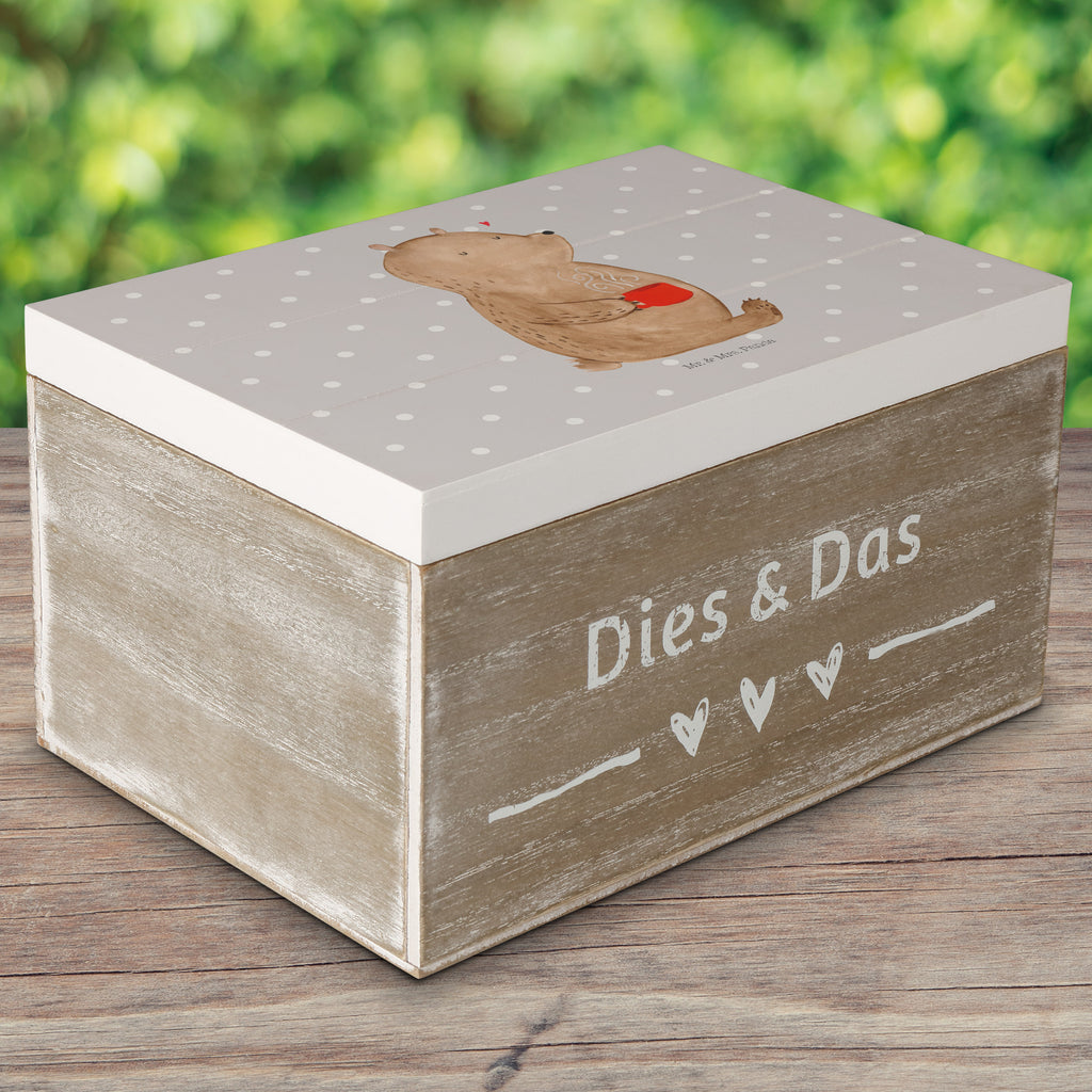Holzkiste Bär Kaffee Holzkiste, Kiste, Schatzkiste, Truhe, Schatulle, XXL, Erinnerungsbox, Erinnerungskiste, Dekokiste, Aufbewahrungsbox, Bär, Teddy, Teddybär, Kaffee, Coffee, Bären, guten Morgen, Morgenroutine, Welt erobern, Welt retten, Motivation