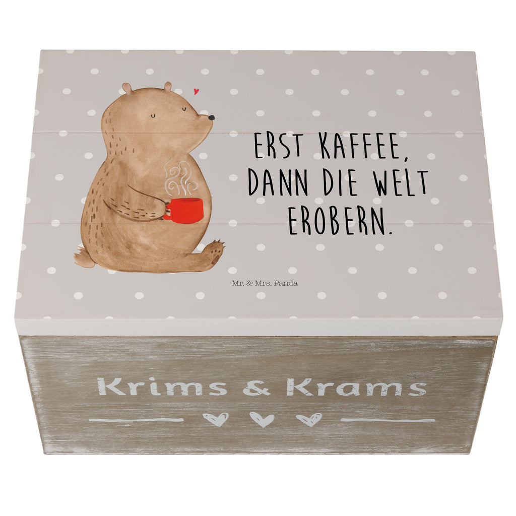 Holzkiste Bär Kaffee Holzkiste, Kiste, Schatzkiste, Truhe, Schatulle, XXL, Erinnerungsbox, Erinnerungskiste, Dekokiste, Aufbewahrungsbox, Bär, Teddy, Teddybär, Kaffee, Coffee, Bären, guten Morgen, Morgenroutine, Welt erobern, Welt retten, Motivation