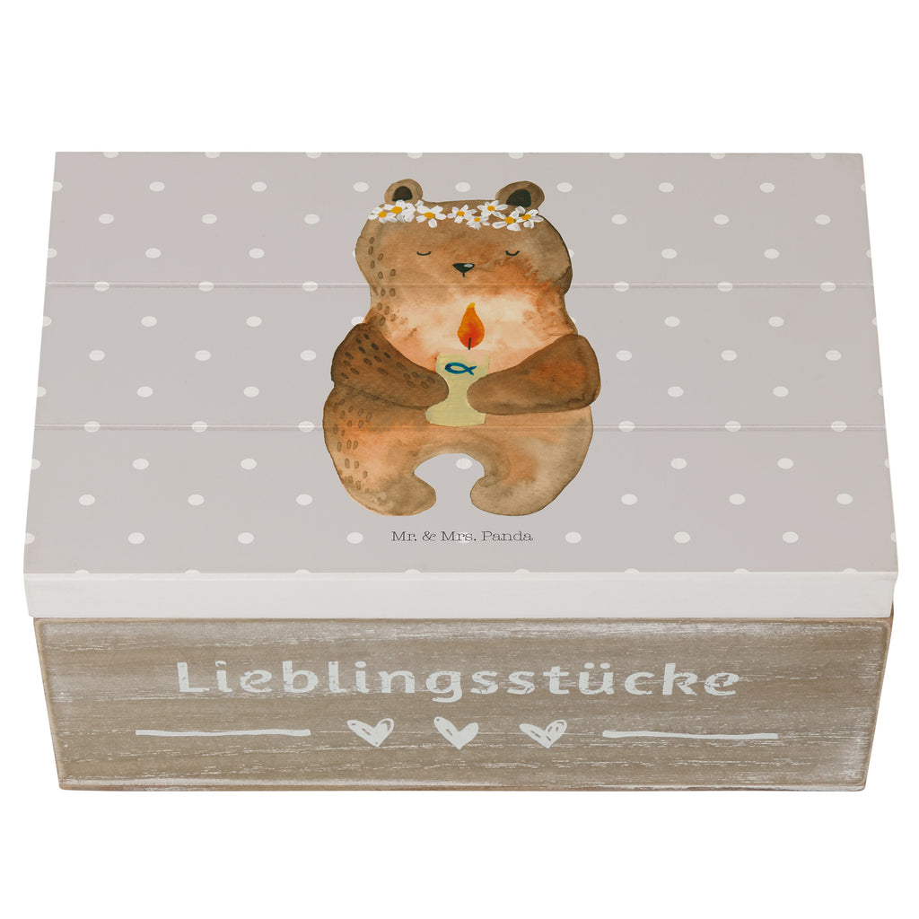 Holzkiste Kommunion-Bär Holzkiste, Kiste, Schatzkiste, Truhe, Schatulle, XXL, Erinnerungsbox, Erinnerungskiste, Dekokiste, Aufbewahrungsbox, Bär, Teddy, Teddybär, Kommunion, Gottes Segen, Taufkerze, katholisch