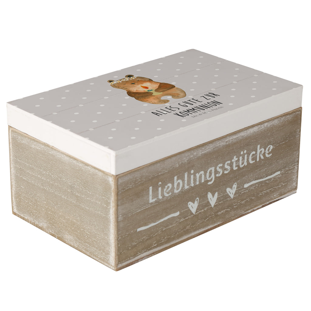 Holzkiste Kommunion-Bär Holzkiste, Kiste, Schatzkiste, Truhe, Schatulle, XXL, Erinnerungsbox, Erinnerungskiste, Dekokiste, Aufbewahrungsbox, Bär, Teddy, Teddybär, Kommunion, Gottes Segen, Taufkerze, katholisch