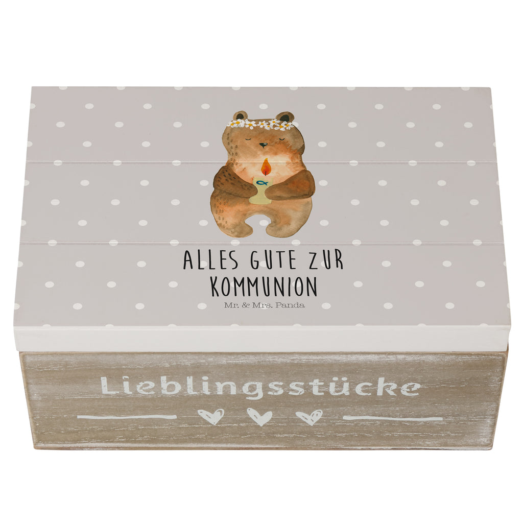 Holzkiste Kommunion-Bär Holzkiste, Kiste, Schatzkiste, Truhe, Schatulle, XXL, Erinnerungsbox, Erinnerungskiste, Dekokiste, Aufbewahrungsbox, Bär, Teddy, Teddybär, Kommunion, Gottes Segen, Taufkerze, katholisch