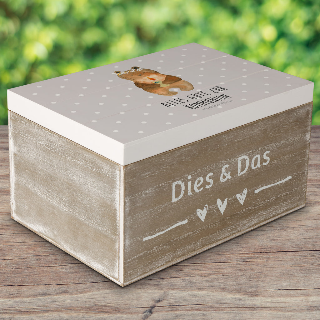 Holzkiste Kommunion-Bär Holzkiste, Kiste, Schatzkiste, Truhe, Schatulle, XXL, Erinnerungsbox, Erinnerungskiste, Dekokiste, Aufbewahrungsbox, Bär, Teddy, Teddybär, Kommunion, Gottes Segen, Taufkerze, katholisch