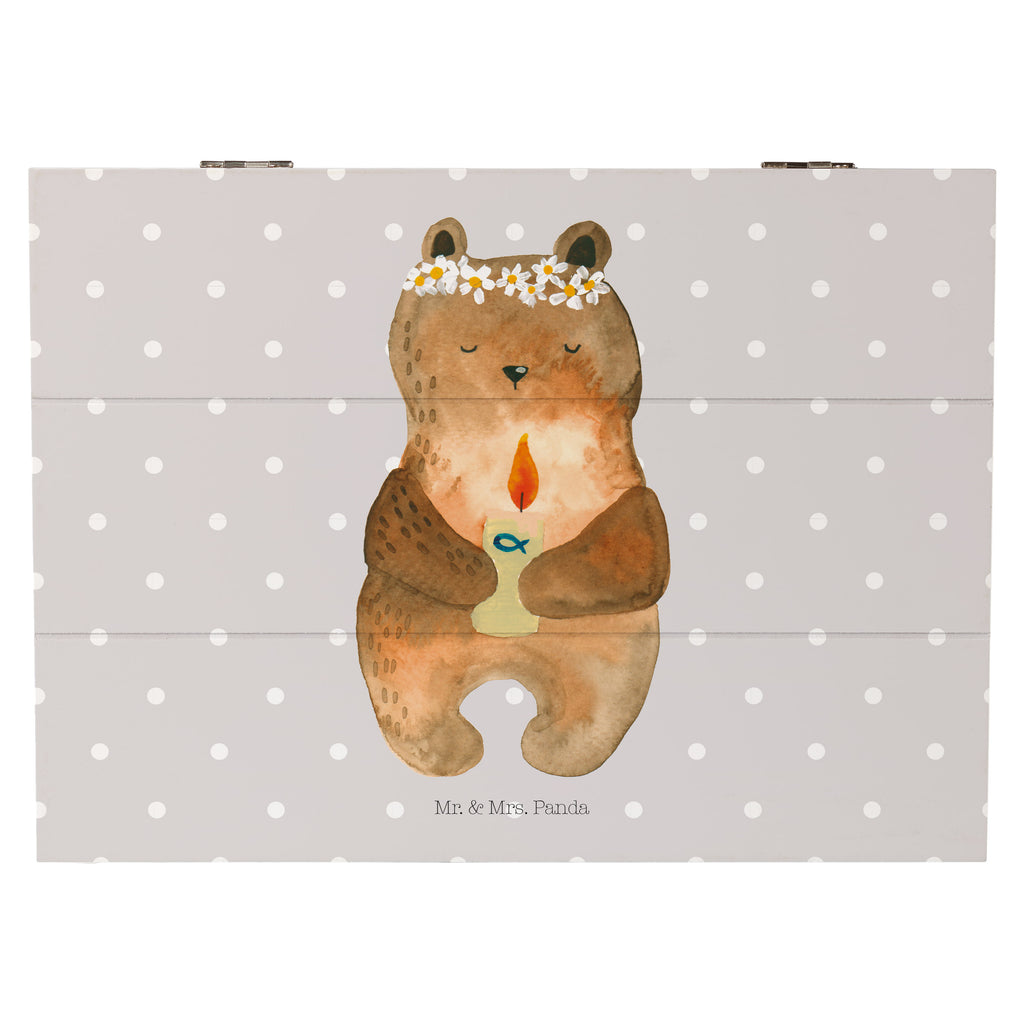 Holzkiste Kommunion-Bär Holzkiste, Kiste, Schatzkiste, Truhe, Schatulle, XXL, Erinnerungsbox, Erinnerungskiste, Dekokiste, Aufbewahrungsbox, Bär, Teddy, Teddybär, Kommunion, Gottes Segen, Taufkerze, katholisch