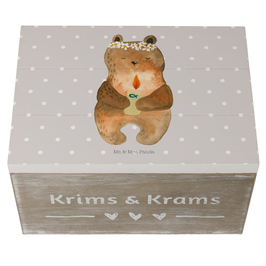 Holzkiste Kommunion-Bär Holzkiste, Kiste, Schatzkiste, Truhe, Schatulle, XXL, Erinnerungsbox, Erinnerungskiste, Dekokiste, Aufbewahrungsbox, Bär, Teddy, Teddybär, Kommunion, Gottes Segen, Taufkerze, katholisch