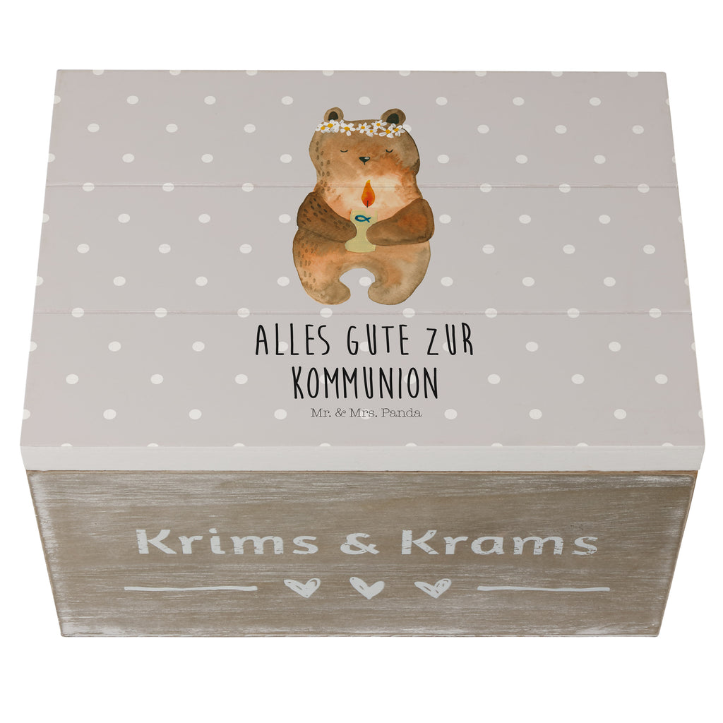 Holzkiste Kommunion-Bär Holzkiste, Kiste, Schatzkiste, Truhe, Schatulle, XXL, Erinnerungsbox, Erinnerungskiste, Dekokiste, Aufbewahrungsbox, Bär, Teddy, Teddybär, Kommunion, Gottes Segen, Taufkerze, katholisch