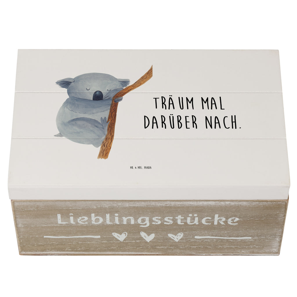 Holzkiste Koalabär Holzkiste, Kiste, Schatzkiste, Truhe, Schatulle, XXL, Erinnerungsbox, Erinnerungskiste, Dekokiste, Aufbewahrungsbox, Tiermotive, Gute Laune, lustige Sprüche, Tiere, Koala, träumen, Traum, schlafen, Schlafzimmer, Traumland, Bär, Koalabär