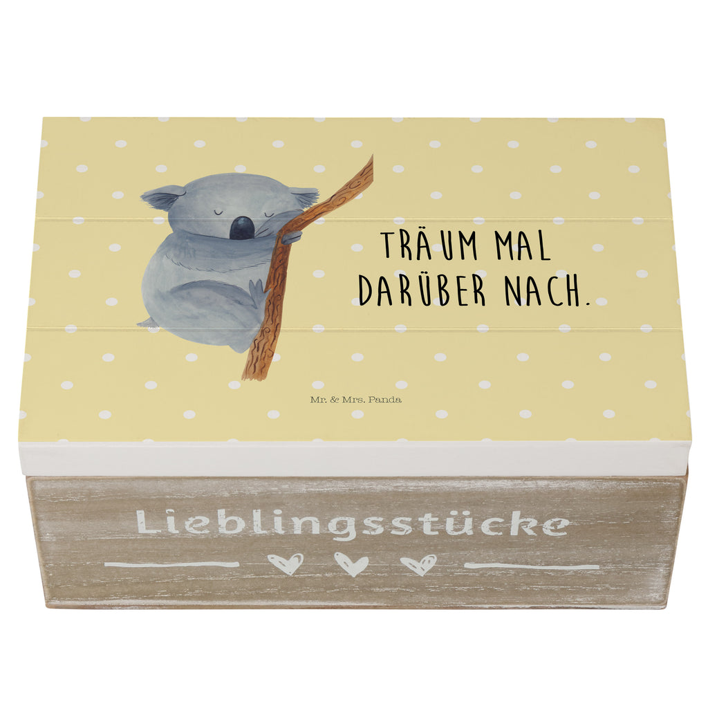 Holzkiste Koalabär Holzkiste, Kiste, Schatzkiste, Truhe, Schatulle, XXL, Erinnerungsbox, Erinnerungskiste, Dekokiste, Aufbewahrungsbox, Tiermotive, Gute Laune, lustige Sprüche, Tiere, Koala, träumen, Traum, schlafen, Schlafzimmer, Traumland, Bär, Koalabär
