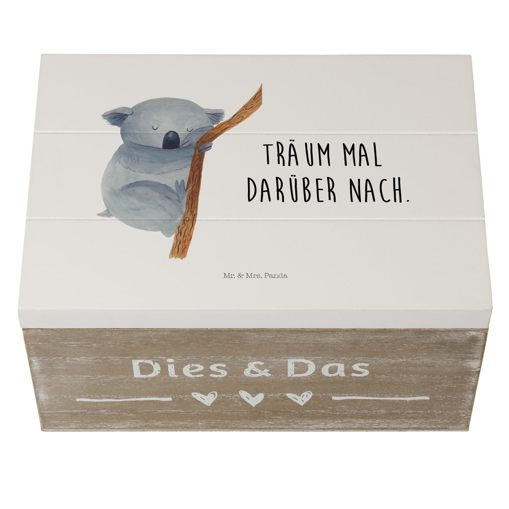 Holzkiste Koalabär Holzkiste, Kiste, Schatzkiste, Truhe, Schatulle, XXL, Erinnerungsbox, Erinnerungskiste, Dekokiste, Aufbewahrungsbox, Tiermotive, Gute Laune, lustige Sprüche, Tiere, Koala, träumen, Traum, schlafen, Schlafzimmer, Traumland, Bär, Koalabär