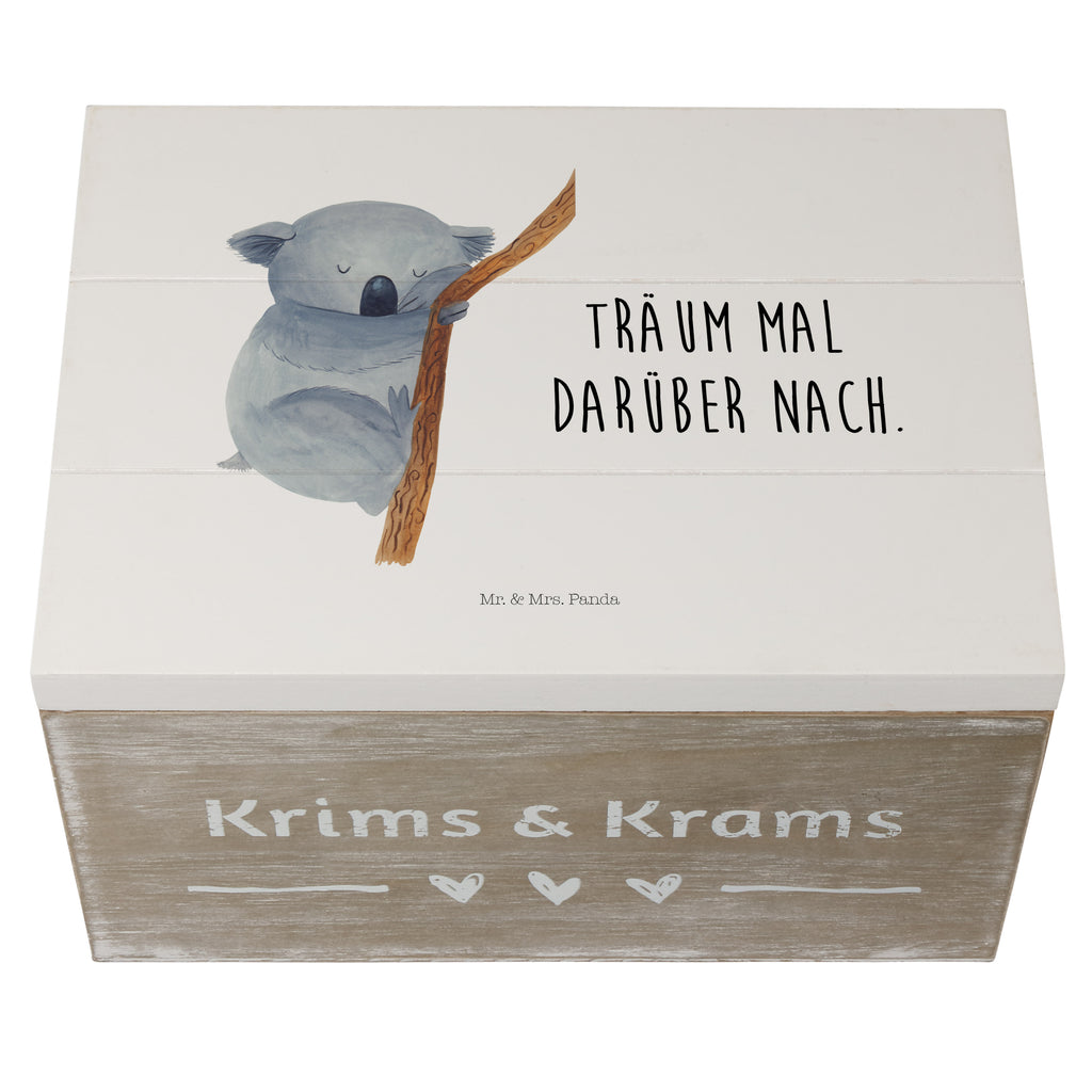 Holzkiste Koalabär Holzkiste, Kiste, Schatzkiste, Truhe, Schatulle, XXL, Erinnerungsbox, Erinnerungskiste, Dekokiste, Aufbewahrungsbox, Tiermotive, Gute Laune, lustige Sprüche, Tiere, Koala, träumen, Traum, schlafen, Schlafzimmer, Traumland, Bär, Koalabär