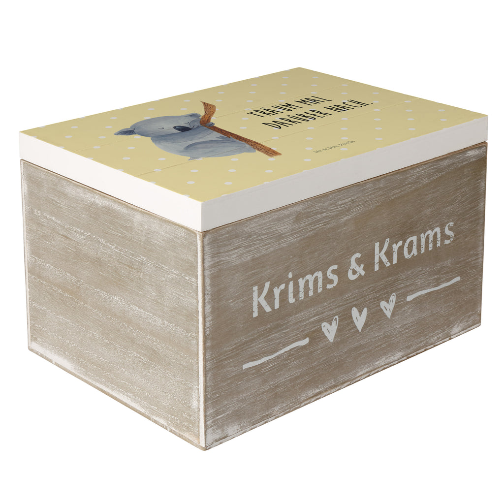 Holzkiste Koalabär Holzkiste, Kiste, Schatzkiste, Truhe, Schatulle, XXL, Erinnerungsbox, Erinnerungskiste, Dekokiste, Aufbewahrungsbox, Tiermotive, Gute Laune, lustige Sprüche, Tiere, Koala, träumen, Traum, schlafen, Schlafzimmer, Traumland, Bär, Koalabär