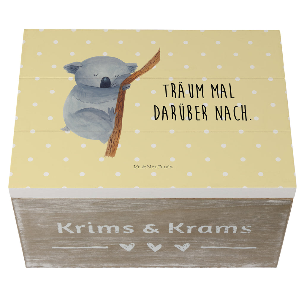 Holzkiste Koalabär Holzkiste, Kiste, Schatzkiste, Truhe, Schatulle, XXL, Erinnerungsbox, Erinnerungskiste, Dekokiste, Aufbewahrungsbox, Tiermotive, Gute Laune, lustige Sprüche, Tiere, Koala, träumen, Traum, schlafen, Schlafzimmer, Traumland, Bär, Koalabär