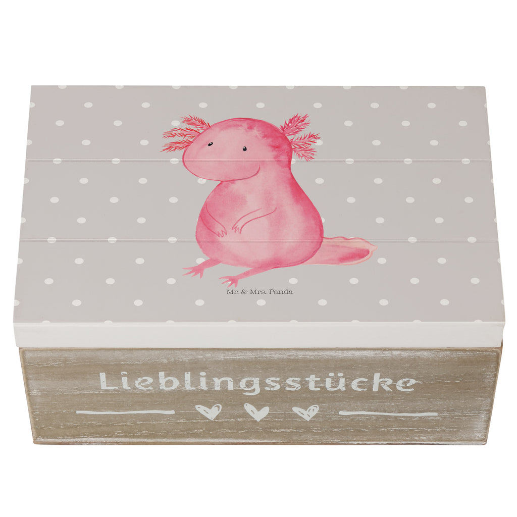 Holzkiste Axolotl Holzkiste, Kiste, Schatzkiste, Truhe, Schatulle, XXL, Erinnerungsbox, Erinnerungskiste, Dekokiste, Aufbewahrungsbox, Axolotl, Molch, Axolot, vergnügt, fröhlich, zufrieden, Lebensstil, Weisheit, Lebensweisheit, Liebe, Freundin