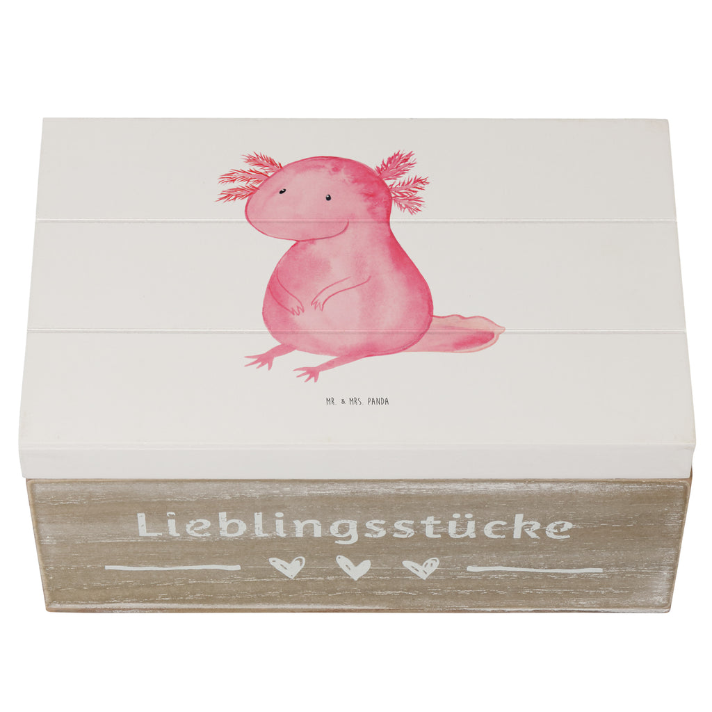 Holzkiste Axolotl Holzkiste, Kiste, Schatzkiste, Truhe, Schatulle, XXL, Erinnerungsbox, Erinnerungskiste, Dekokiste, Aufbewahrungsbox, Axolotl, Molch, Axolot, vergnügt, fröhlich, zufrieden, Lebensstil, Weisheit, Lebensweisheit, Liebe, Freundin