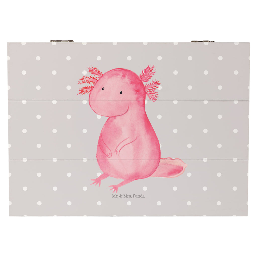 Holzkiste Axolotl Holzkiste, Kiste, Schatzkiste, Truhe, Schatulle, XXL, Erinnerungsbox, Erinnerungskiste, Dekokiste, Aufbewahrungsbox, Axolotl, Molch, Axolot, vergnügt, fröhlich, zufrieden, Lebensstil, Weisheit, Lebensweisheit, Liebe, Freundin