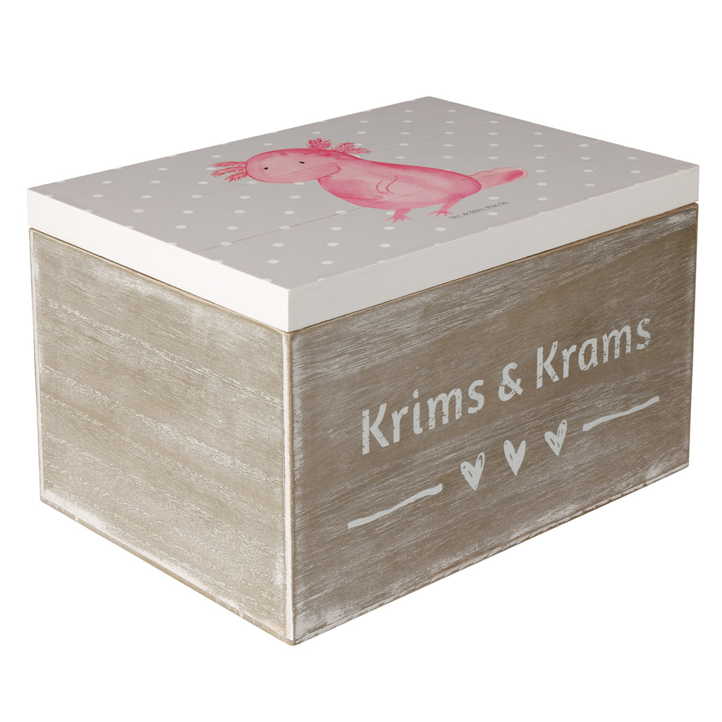 Holzkiste Axolotl Holzkiste, Kiste, Schatzkiste, Truhe, Schatulle, XXL, Erinnerungsbox, Erinnerungskiste, Dekokiste, Aufbewahrungsbox, Axolotl, Molch, Axolot, vergnügt, fröhlich, zufrieden, Lebensstil, Weisheit, Lebensweisheit, Liebe, Freundin