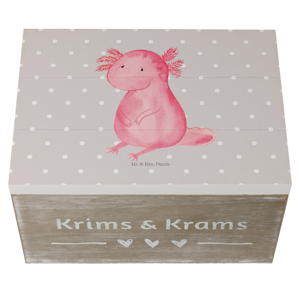 Holzkiste Axolotl Holzkiste, Kiste, Schatzkiste, Truhe, Schatulle, XXL, Erinnerungsbox, Erinnerungskiste, Dekokiste, Aufbewahrungsbox, Axolotl, Molch, Axolot, vergnügt, fröhlich, zufrieden, Lebensstil, Weisheit, Lebensweisheit, Liebe, Freundin
