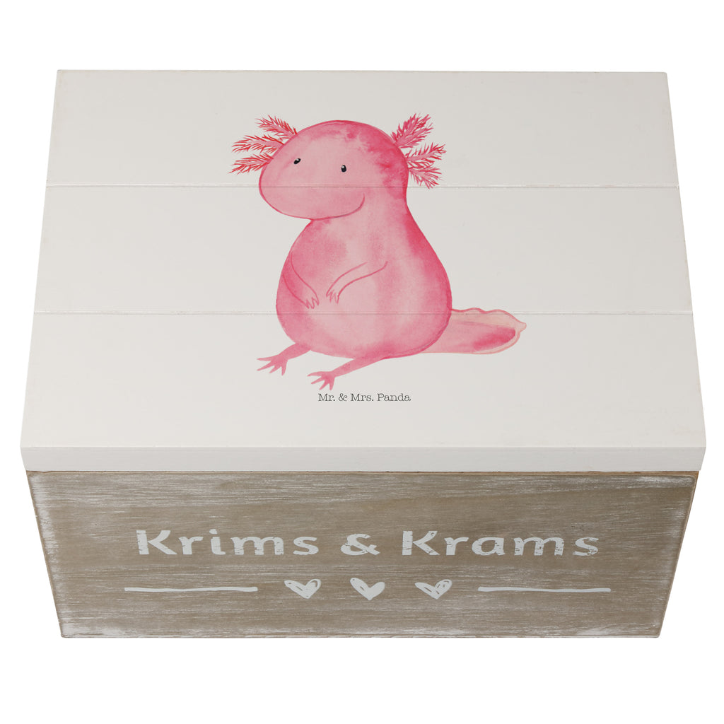 Holzkiste Axolotl Holzkiste, Kiste, Schatzkiste, Truhe, Schatulle, XXL, Erinnerungsbox, Erinnerungskiste, Dekokiste, Aufbewahrungsbox, Axolotl, Molch, Axolot, vergnügt, fröhlich, zufrieden, Lebensstil, Weisheit, Lebensweisheit, Liebe, Freundin
