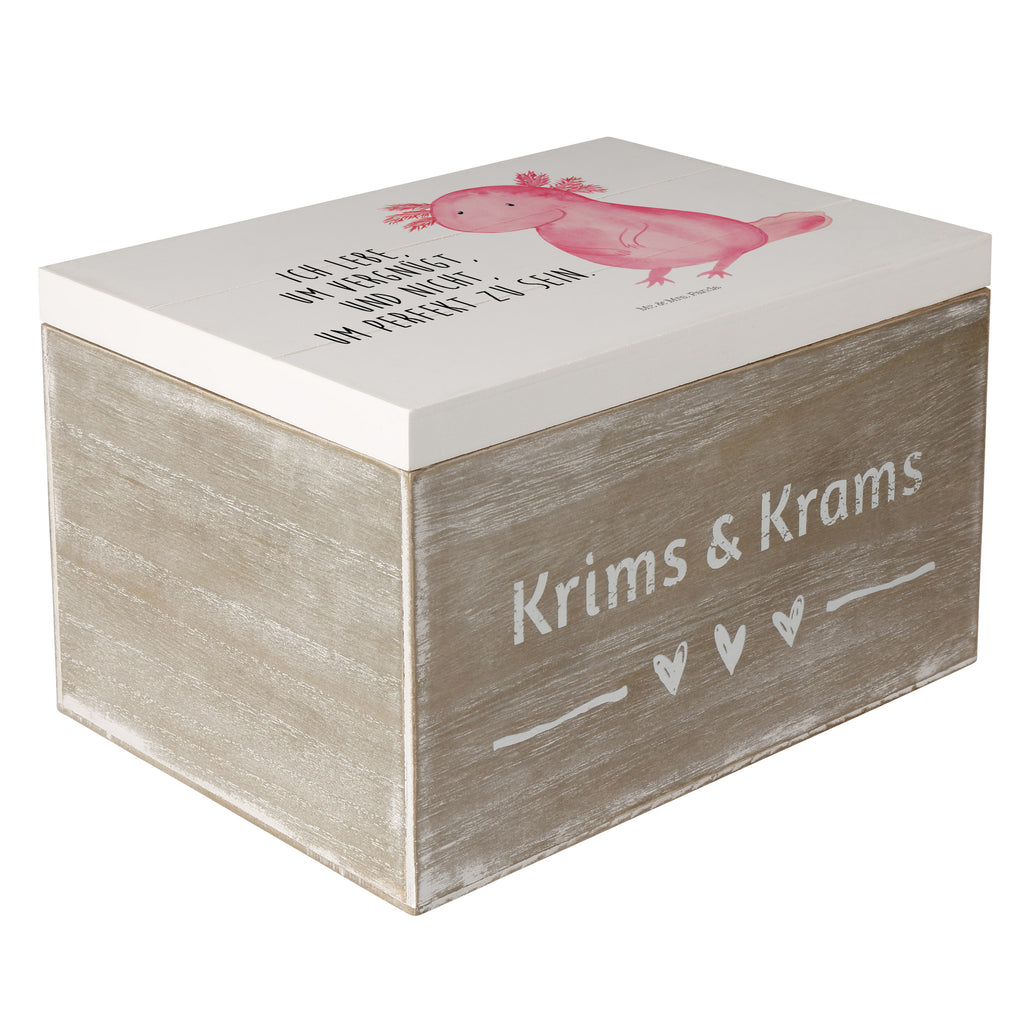 Holzkiste Axolotl Holzkiste, Kiste, Schatzkiste, Truhe, Schatulle, XXL, Erinnerungsbox, Erinnerungskiste, Dekokiste, Aufbewahrungsbox, Axolotl, Molch, Axolot, vergnügt, fröhlich, zufrieden, Lebensstil, Weisheit, Lebensweisheit, Liebe, Freundin