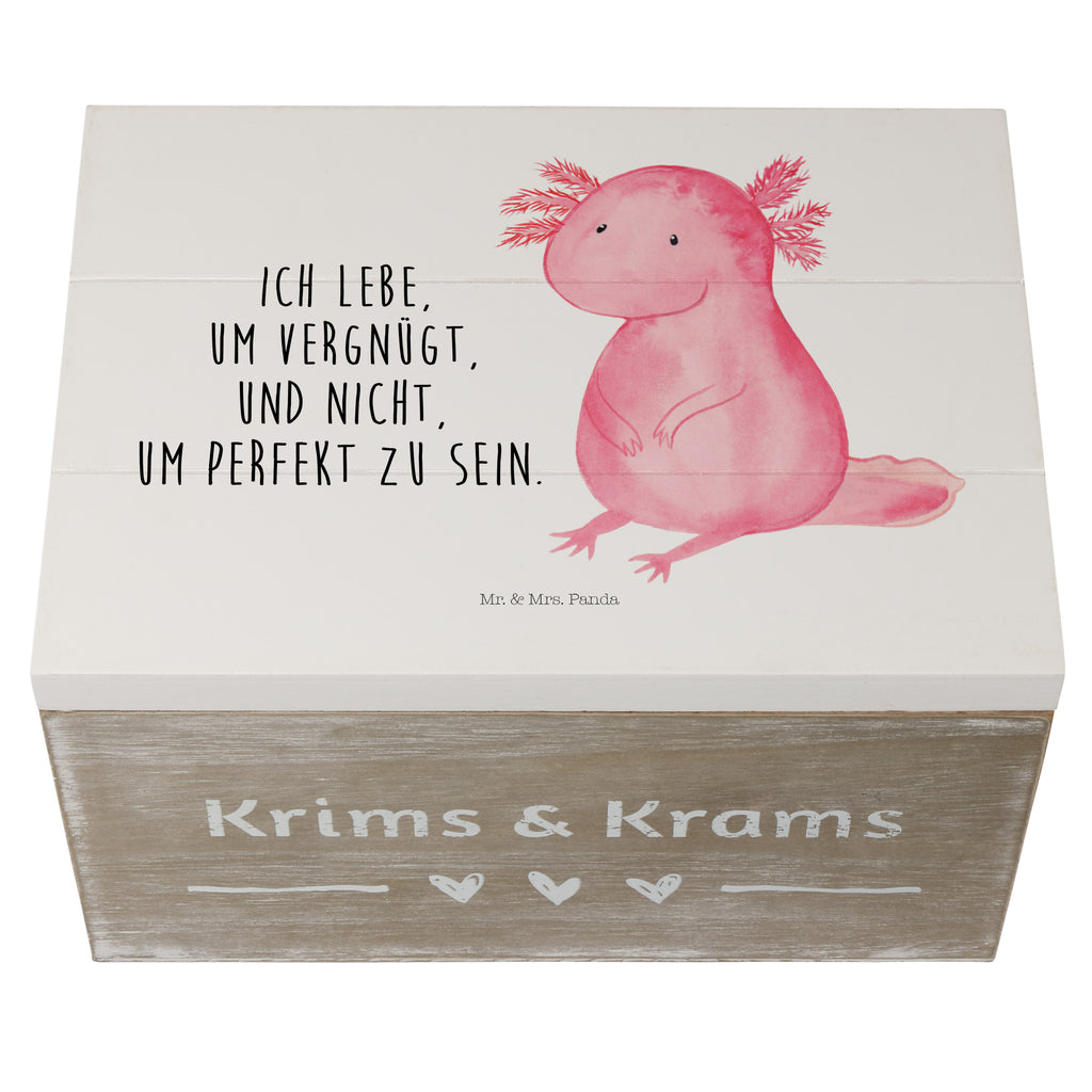 Holzkiste Axolotl Holzkiste, Kiste, Schatzkiste, Truhe, Schatulle, XXL, Erinnerungsbox, Erinnerungskiste, Dekokiste, Aufbewahrungsbox, Axolotl, Molch, Axolot, vergnügt, fröhlich, zufrieden, Lebensstil, Weisheit, Lebensweisheit, Liebe, Freundin