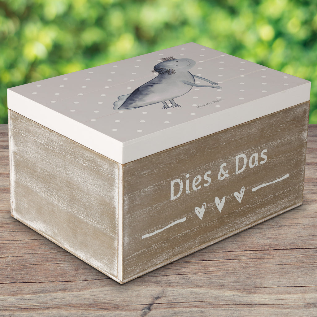 Holzkiste Axolotl schwimmt Holzkiste, Kiste, Schatzkiste, Truhe, Schatulle, XXL, Erinnerungsbox, Erinnerungskiste, Dekokiste, Aufbewahrungsbox, Axolotl, Molch, Axolot, Schwanzlurch, Lurch, Lurche, Problem, Probleme, Lösungen, Motivation