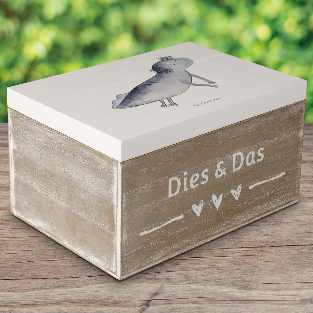 Holzkiste Axolotl schwimmt Holzkiste, Kiste, Schatzkiste, Truhe, Schatulle, XXL, Erinnerungsbox, Erinnerungskiste, Dekokiste, Aufbewahrungsbox, Axolotl, Molch, Axolot, Schwanzlurch, Lurch, Lurche, Problem, Probleme, Lösungen, Motivation