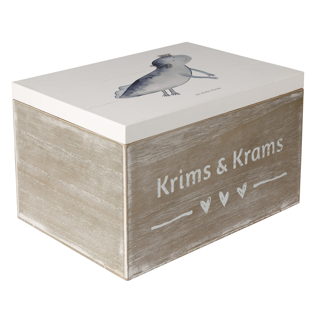 Holzkiste Axolotl schwimmt Holzkiste, Kiste, Schatzkiste, Truhe, Schatulle, XXL, Erinnerungsbox, Erinnerungskiste, Dekokiste, Aufbewahrungsbox, Axolotl, Molch, Axolot, Schwanzlurch, Lurch, Lurche, Problem, Probleme, Lösungen, Motivation