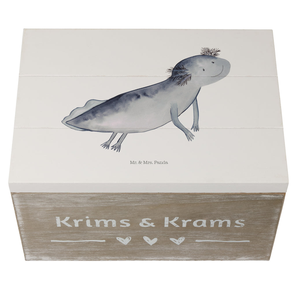 Holzkiste Axolotl schwimmt Holzkiste, Kiste, Schatzkiste, Truhe, Schatulle, XXL, Erinnerungsbox, Erinnerungskiste, Dekokiste, Aufbewahrungsbox, Axolotl, Molch, Axolot, Schwanzlurch, Lurch, Lurche, Problem, Probleme, Lösungen, Motivation