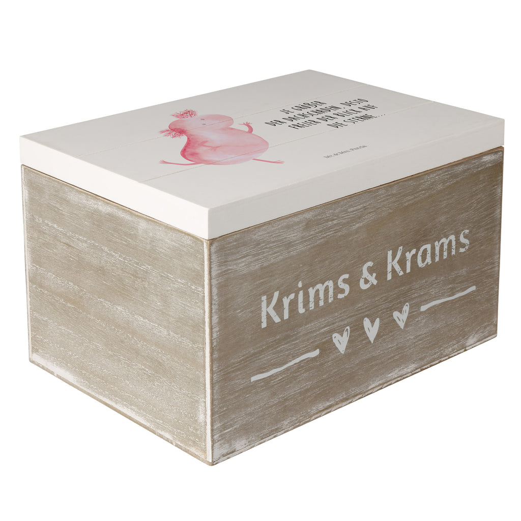 Holzkiste Axolotl tanzt Holzkiste, Kiste, Schatzkiste, Truhe, Schatulle, XXL, Erinnerungsbox, Erinnerungskiste, Dekokiste, Aufbewahrungsbox, Axolotl, Molch, Axolot, Schwanzlurch, Lurch, Lurche, Dachschaden, Sterne, verrückt, Freundin, beste Freundin