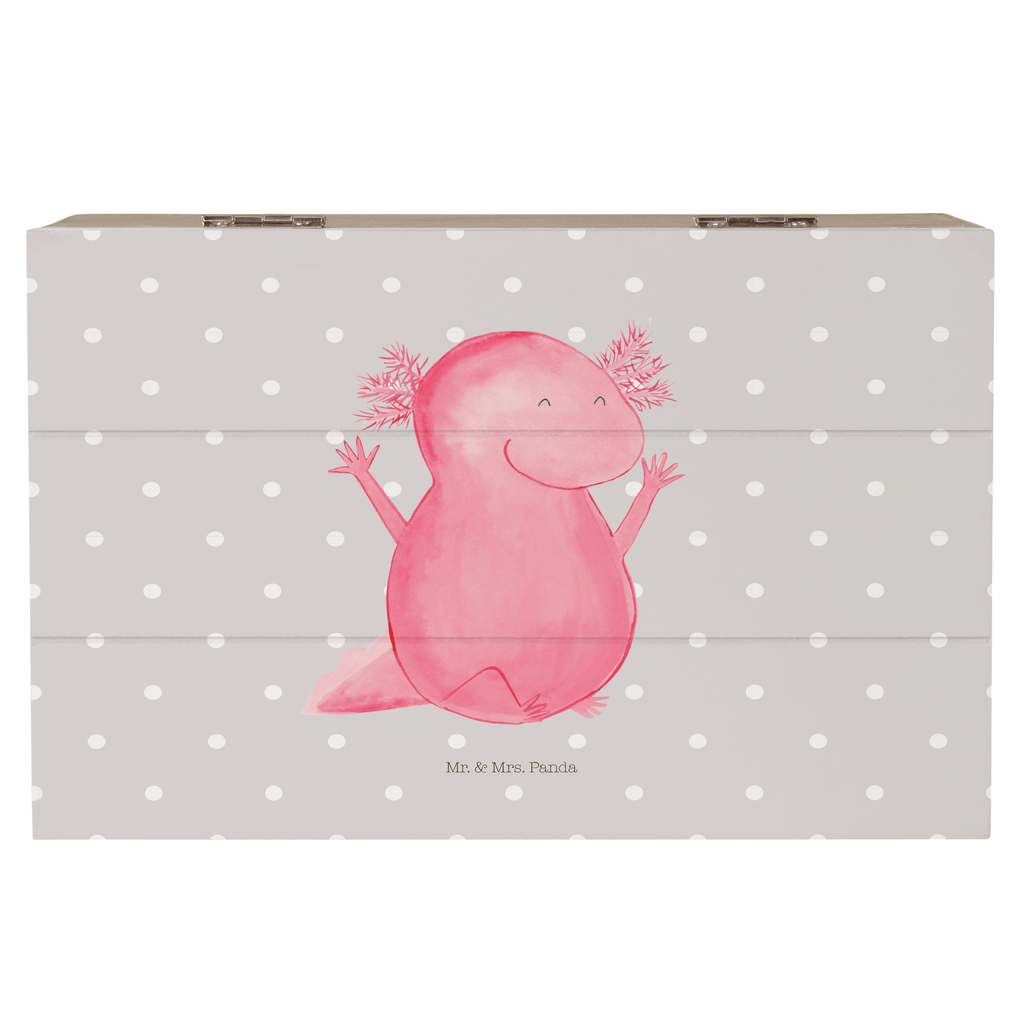 Holzkiste Axolotl Hurra Axolotl, Axolot, Schwanzlurch, Lurch, Lurche, fröhlich, Spaß, Freude, Motivation, Zufriedenheit Holzkiste, Kiste, Schatzkiste, Truhe, Schatulle, XXL,  Erinnerungsbox, Erinnerungskiste, Dekokiste, Aufbewahrungsbox  Axolotl, Molch