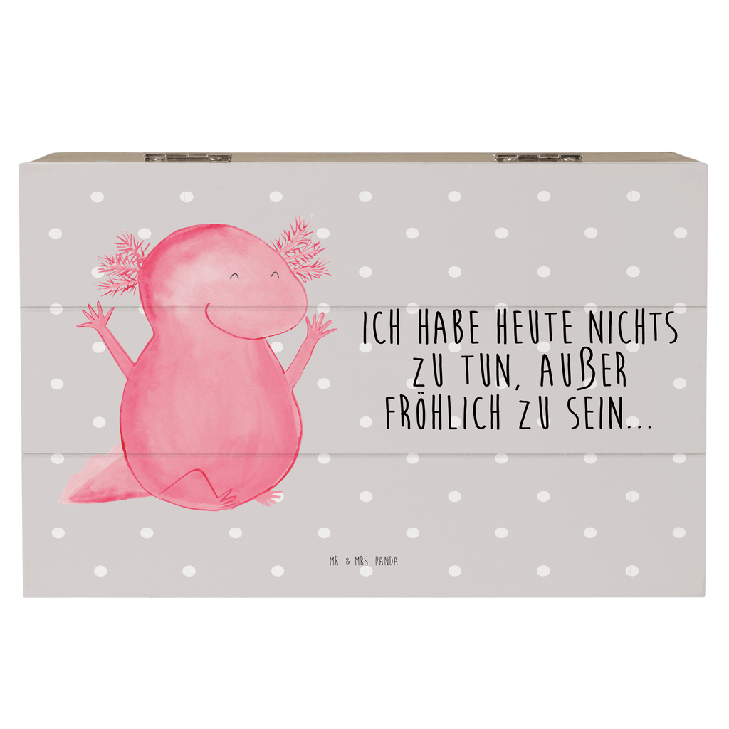 Holzkiste Axolotl Hurra Axolotl, Axolot, Schwanzlurch, Lurch, Lurche, fröhlich, Spaß, Freude, Motivation, Zufriedenheit Holzkiste, Kiste, Schatzkiste, Truhe, Schatulle, XXL,  Erinnerungsbox, Erinnerungskiste, Dekokiste, Aufbewahrungsbox  Axolotl, Molch