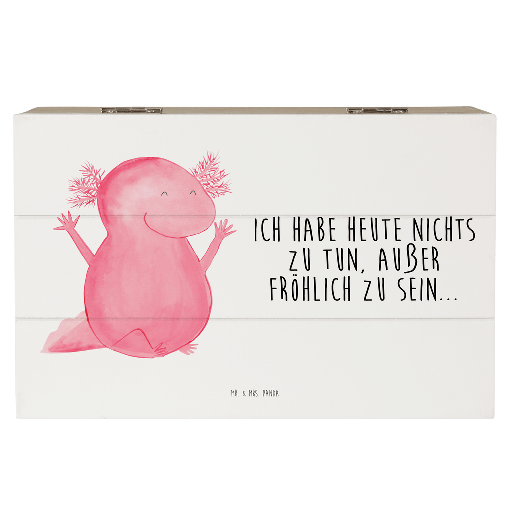 Holzkiste Axolotl Hurra Axolotl, Axolot, Schwanzlurch, Lurch, Lurche, fröhlich, Spaß, Freude, Motivation, Zufriedenheit Holzkiste, Kiste, Schatzkiste, Truhe, Schatulle, XXL,  Erinnerungsbox, Erinnerungskiste, Dekokiste, Aufbewahrungsbox  Axolotl, Molch