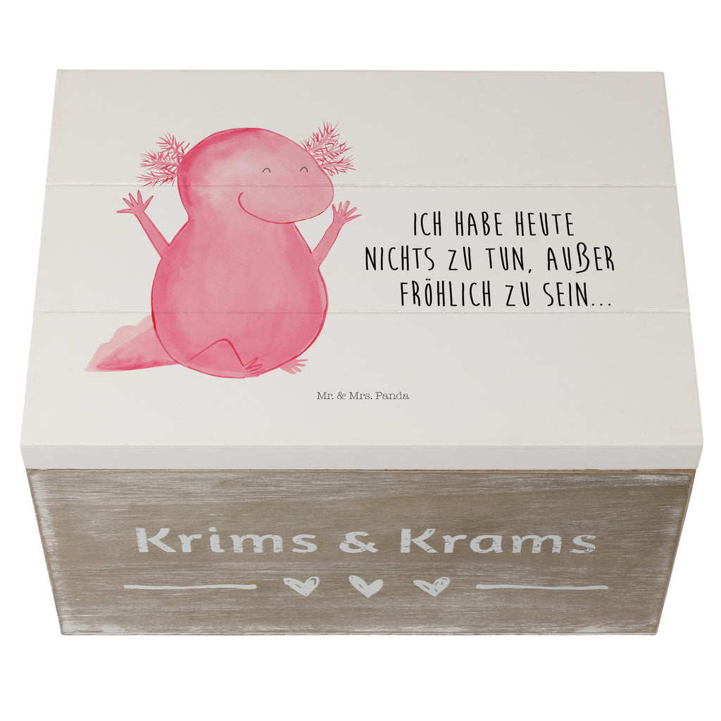 Holzkiste Axolotl Hurra Axolotl, Axolot, Schwanzlurch, Lurch, Lurche, fröhlich, Spaß, Freude, Motivation, Zufriedenheit Holzkiste, Kiste, Schatzkiste, Truhe, Schatulle, XXL,  Erinnerungsbox, Erinnerungskiste, Dekokiste, Aufbewahrungsbox  Axolotl, Molch