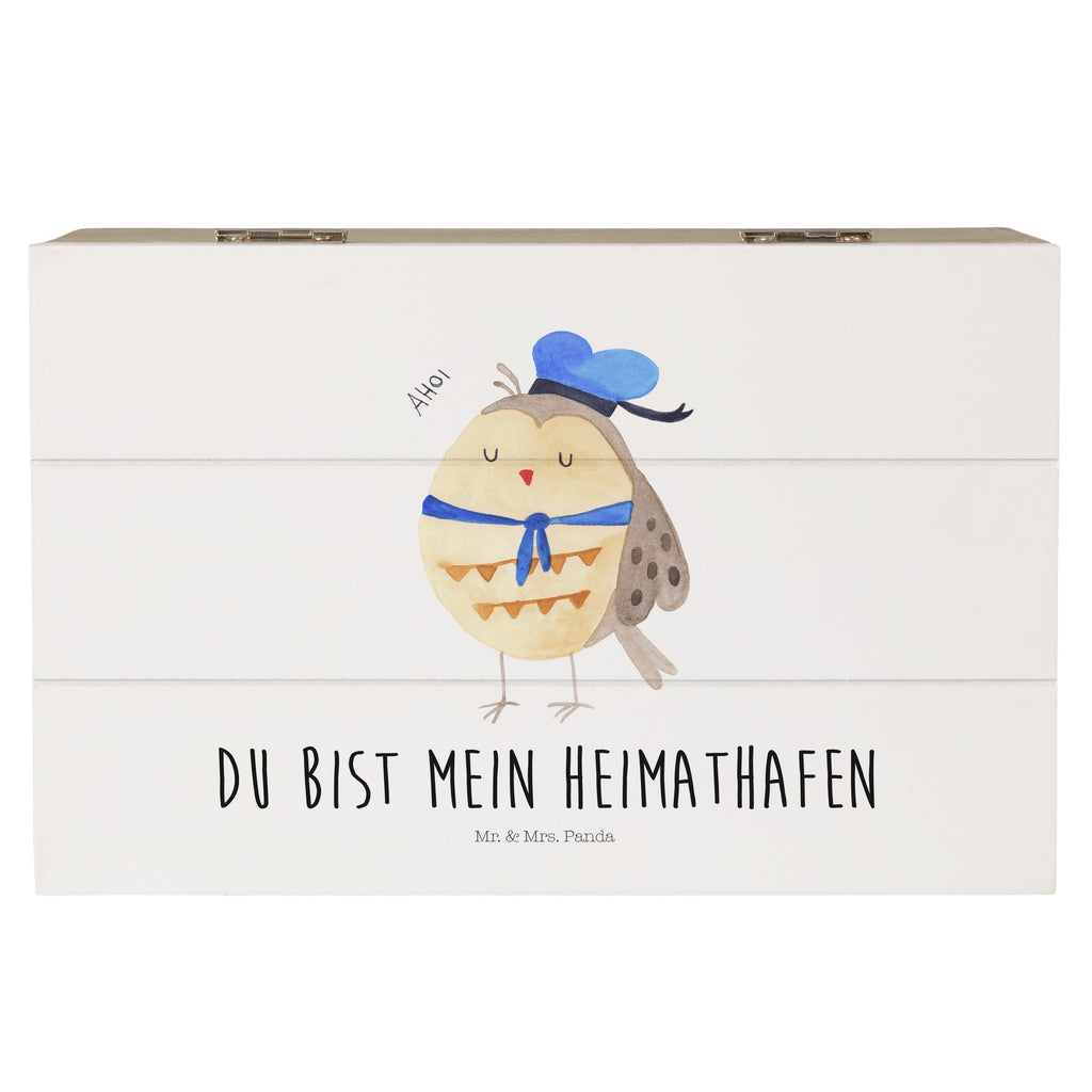 Holzkiste Eule Matrosen Holzkiste, Kiste, Schatzkiste, Truhe, Schatulle, XXL, Erinnerungsbox, Erinnerungskiste, Dekokiste, Aufbewahrungsbox, Eule, Eule Spruch, Eule Deko, Owl, Wortspiel lustig, Matrose, Freundin, Ehe, Seefahrer, Heimathafen, Hochzeitstag Geschenk