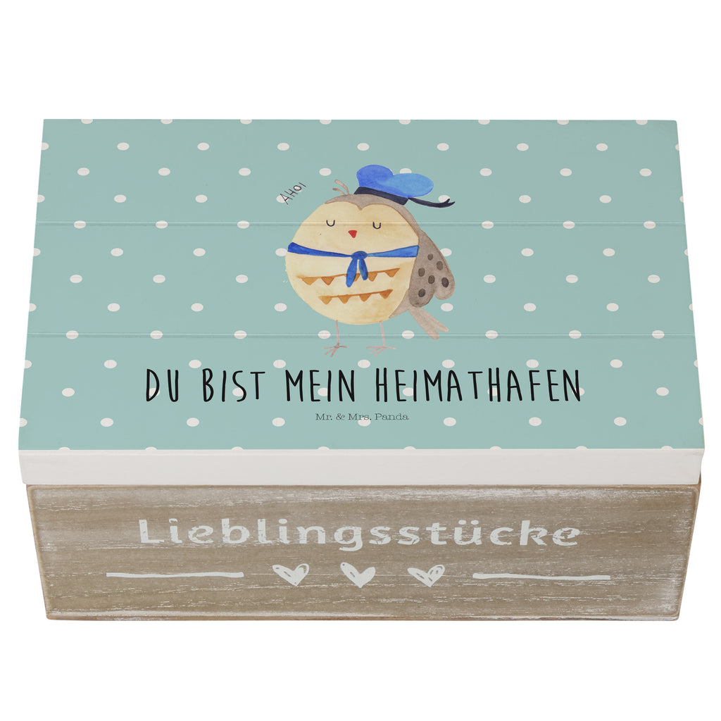 Holzkiste Eule Matrosen Holzkiste, Kiste, Schatzkiste, Truhe, Schatulle, XXL, Erinnerungsbox, Erinnerungskiste, Dekokiste, Aufbewahrungsbox, Eule, Eule Spruch, Eule Deko, Owl, Wortspiel lustig, Matrose, Freundin, Ehe, Seefahrer, Heimathafen, Hochzeitstag Geschenk