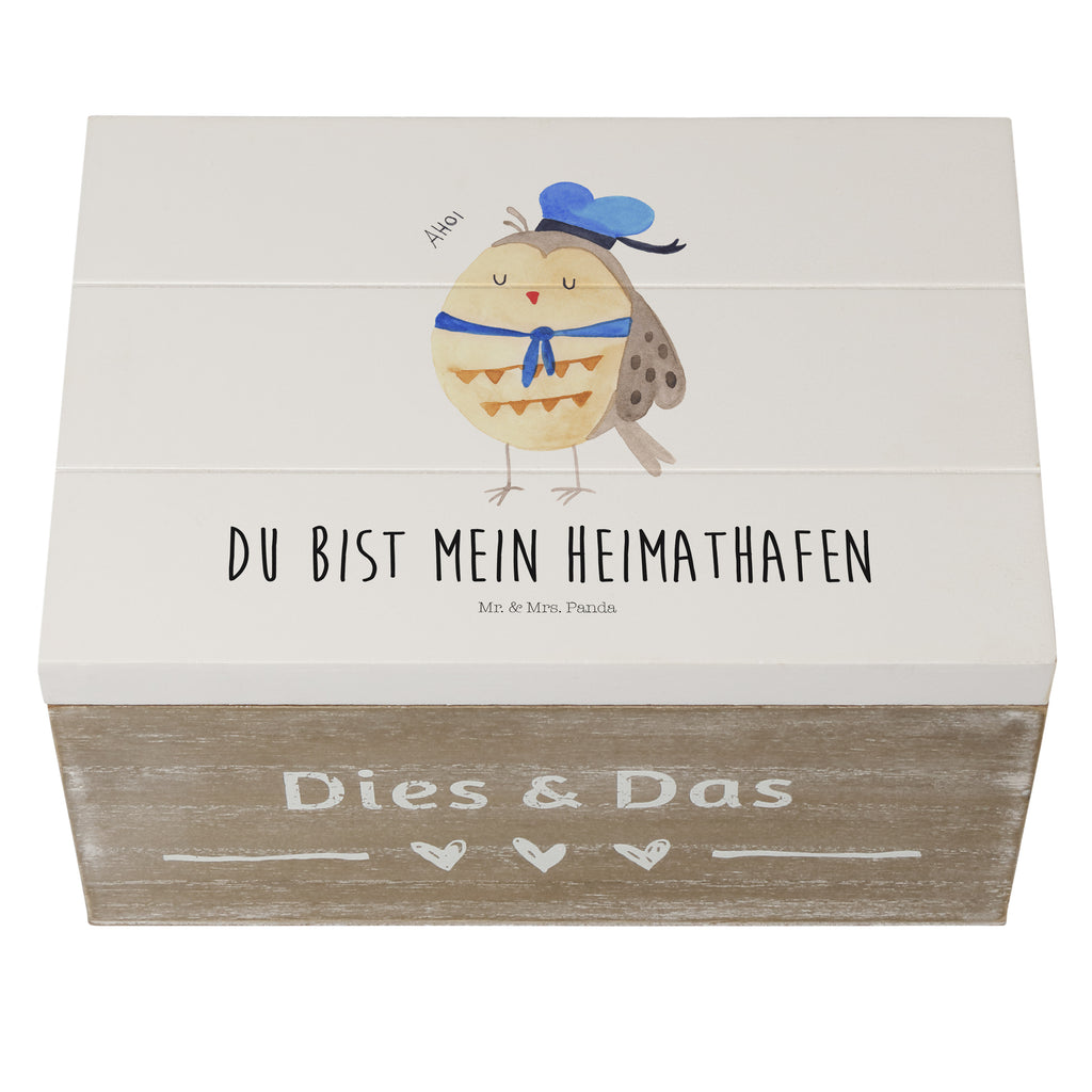 Holzkiste Eule Matrosen Holzkiste, Kiste, Schatzkiste, Truhe, Schatulle, XXL, Erinnerungsbox, Erinnerungskiste, Dekokiste, Aufbewahrungsbox, Eule, Eule Spruch, Eule Deko, Owl, Wortspiel lustig, Matrose, Freundin, Ehe, Seefahrer, Heimathafen, Hochzeitstag Geschenk