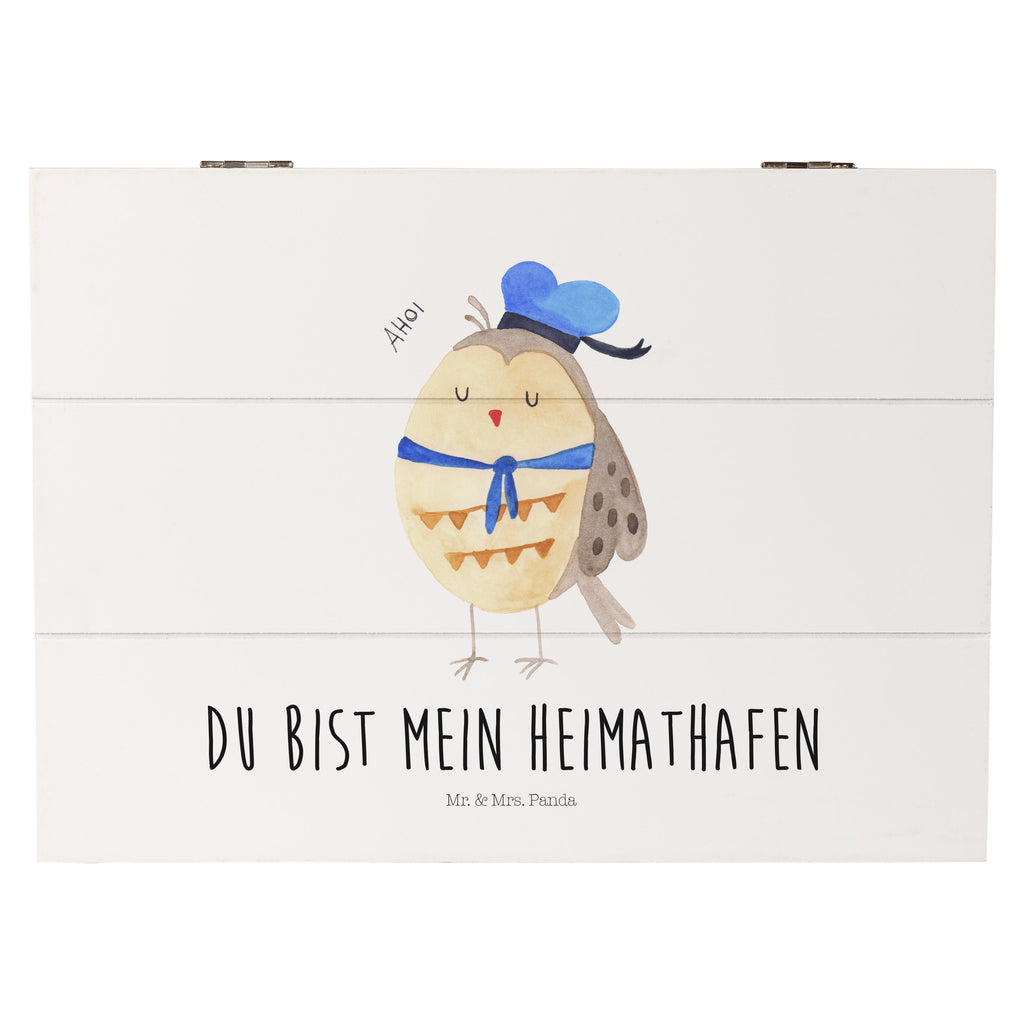 Holzkiste Eule Matrosen Holzkiste, Kiste, Schatzkiste, Truhe, Schatulle, XXL, Erinnerungsbox, Erinnerungskiste, Dekokiste, Aufbewahrungsbox, Eule, Eule Spruch, Eule Deko, Owl, Wortspiel lustig, Matrose, Freundin, Ehe, Seefahrer, Heimathafen, Hochzeitstag Geschenk