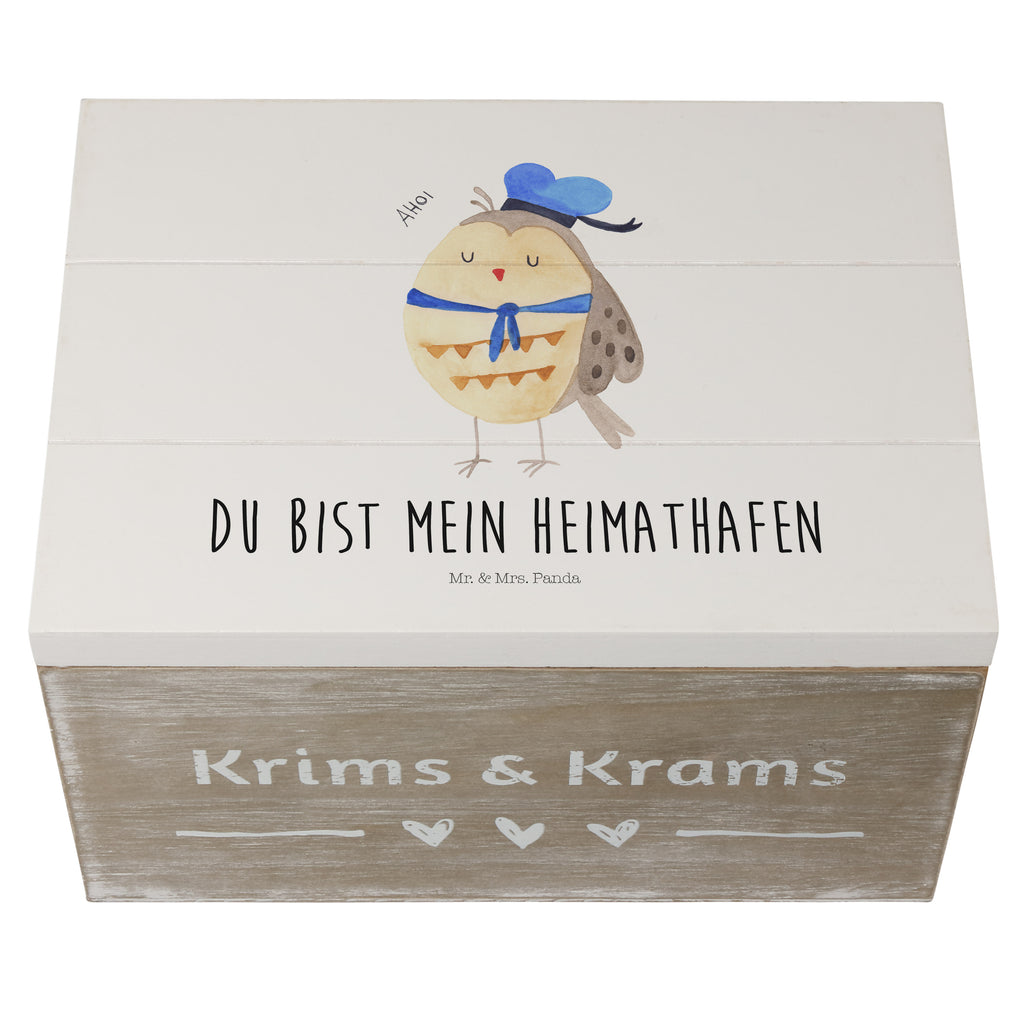 Holzkiste Eule Matrosen Holzkiste, Kiste, Schatzkiste, Truhe, Schatulle, XXL, Erinnerungsbox, Erinnerungskiste, Dekokiste, Aufbewahrungsbox, Eule, Eule Spruch, Eule Deko, Owl, Wortspiel lustig, Matrose, Freundin, Ehe, Seefahrer, Heimathafen, Hochzeitstag Geschenk